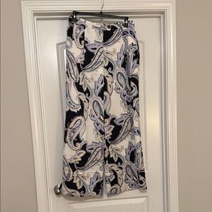 Ann Taylor Navy and Cream Paisley Wide Leg Pants